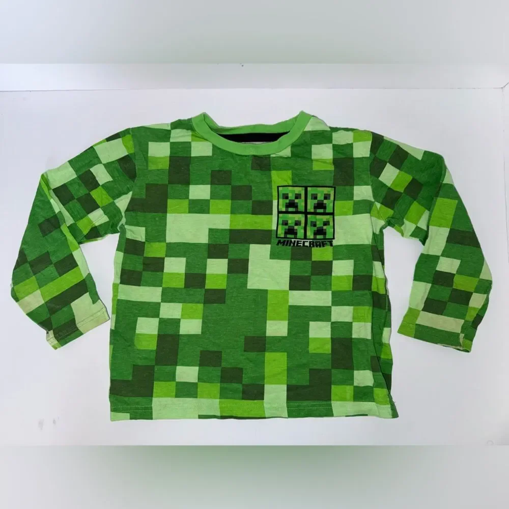 Minecraft size 6 Creeper Green Pixelated Long Sleeve Shirt